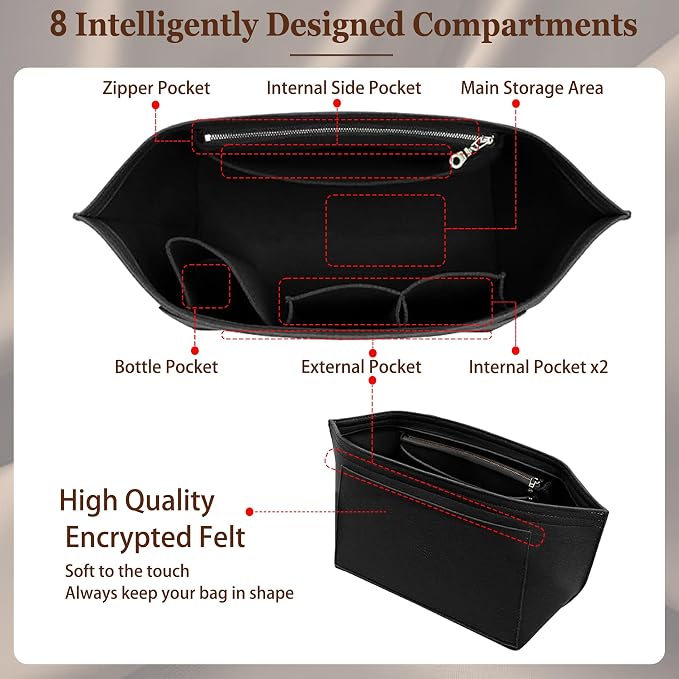 Doxo Purse Organizer Insert for Longchamp Le Pliage Tote, Large Bag Organizer with YKK Zipper Pocket & Cup Holder, Handbag Shaper for Women, Fits Original/Green/Energy L Tote, Black-WL - Image 4