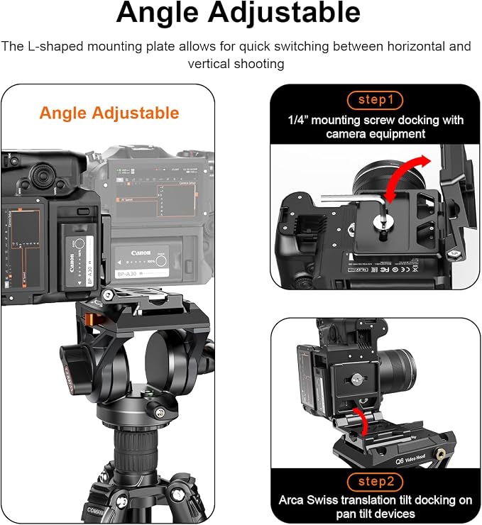 COMAN EX300 Foldable Camera L Bracket, Universal L-Shaped Vertical Horizontal Camera Quick Release Plate, for DSLR, Camera, Mirrorless, Gimbal, Tripod, Monopod - Image 5