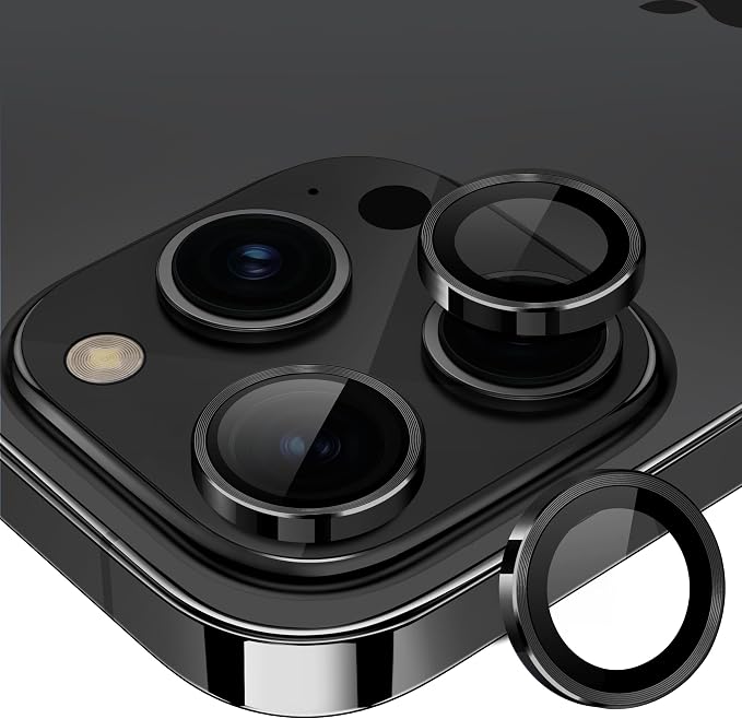 for iPhone 15 Pro/15 Pro Max Camera Lens Protector Cover, Black | Individual Metal, 9H Hardness, Scratch Resistant, Shockproof, Drop Protection, Case Friendly, Stylish Accessories by Xfilm