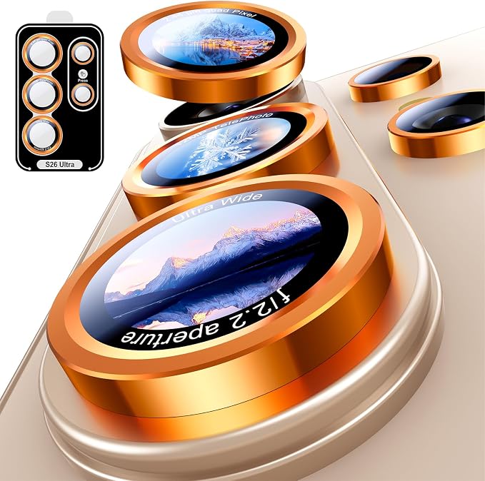 Uyiton for Samsung Galaxy S26 Ultra Camera Lens Protector, Unique Design | Case-Friendly, Not Easy to Break, Military-Grade Sapphire Glass with Aluminum Metal Rear Camera Screen Cover, Orange by Uyiton