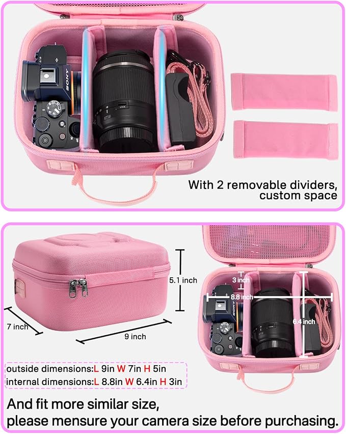 RAIACE Hard Case Compatible with Sony Alpha 7 II III IV/7R V Camera, for Nikon, for Canon, for Pentax and More. Mesh Pocket for Charger, Cables, Cards and Accessories. (case only) - Pink - Image 4