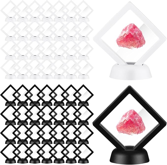 FairySandy 60 Pcs Floating Display Case Box, 2.76 Inch, White, Black | 3D Floating Frames with PE Film for Challenge Coin, medal, Jewelry Storage Box, Small Display Holder, Stand Base Included by FairySandy