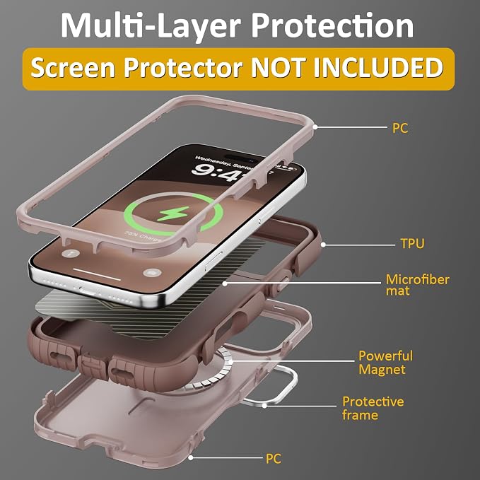 Follaroma Magnetic for iPhone 17 Pro Max Case with Camera Stand,Light Brown | Built-in Glass Camera Cover Stand,Compatible with MagSafe,Heavy Duty Shockproof Protective,Military-Grade Anti-DropDual Case - Image 6