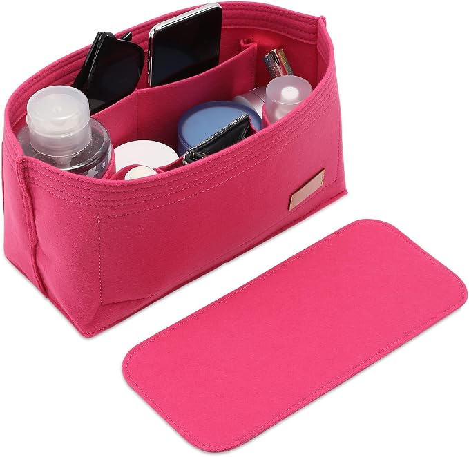 Doxo Purse Organizer Insert for Handbags & Base Shaper 2pc Set, Felt Neverfull GM Organizer Insert, Tote Bag Organizer with Zipper Pocket and Bottle Holder, Fit Neverfull GM and More, Rose-XL by Doxo