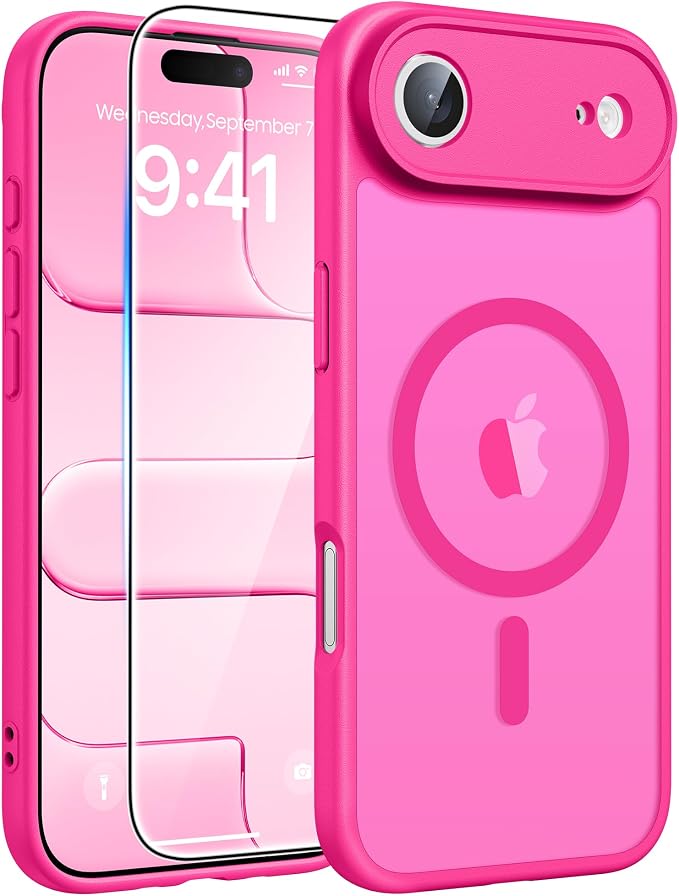 FNTCASE for iPhone Air Case, Fit for Magsafe, with Glass Screen Protector | Full Camera Protection, Translucent Matte, 14FT Military Grade Drop Proof, Shockproof Protective Phone Cover, Hot Pink by FNTCASE