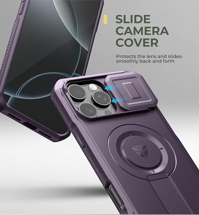 Dexnor for iPhone 16 Pro Max Case with Slide Camera Cover & Adjustable Kickstand, Magnetic Rugged Shockproof Bumper Cases Heavy-Duty Magnetic Protective Cover,Phantom Purple - Image 4