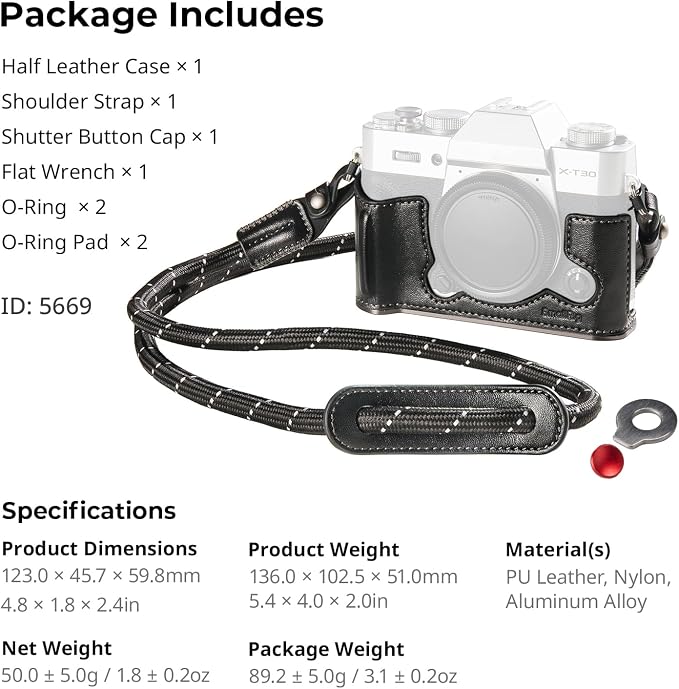 SMALLRIG Leather Case with Shoulder Strap for FUJIFILM X-T30 III/X-T30 II | Retro Style Camera Half Case with Aluminum Frame & Shutter Button Cap (Black) - Image 8
