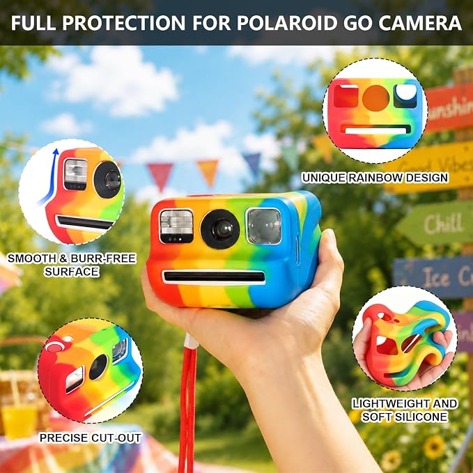 Silicone Case for Polaroid Go/Go Gen 2 Instant Camera, Rainbow | Protective Cover for Polaroid Go, Soft Silicone Case, Travel Cover Storage Bag, Wrist Strap, All-Round Protection, No Camera - Image 3
