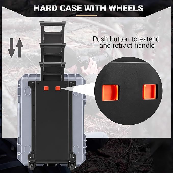 Relaxweex Rolling Camera Hard Case with 24 Padded Dividers & Wheels | Impact-resistant, Protective, Waterproof, Hard Shell Travel Case for Cameras, Lenses & Accessories, 26 x 20 x 10 Inch, Gray - Image 4