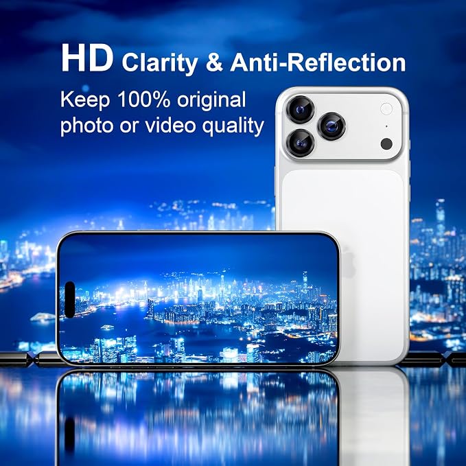 Misea Compatible for iPhone 17 Pro/iPhone 17 Pro Max Camera Lens Protector | 9H Tempered Glass Ultra HD Bling Camera Screen Protector Cover Metal Individual Ring Decoration Accessories, Black - Image 4