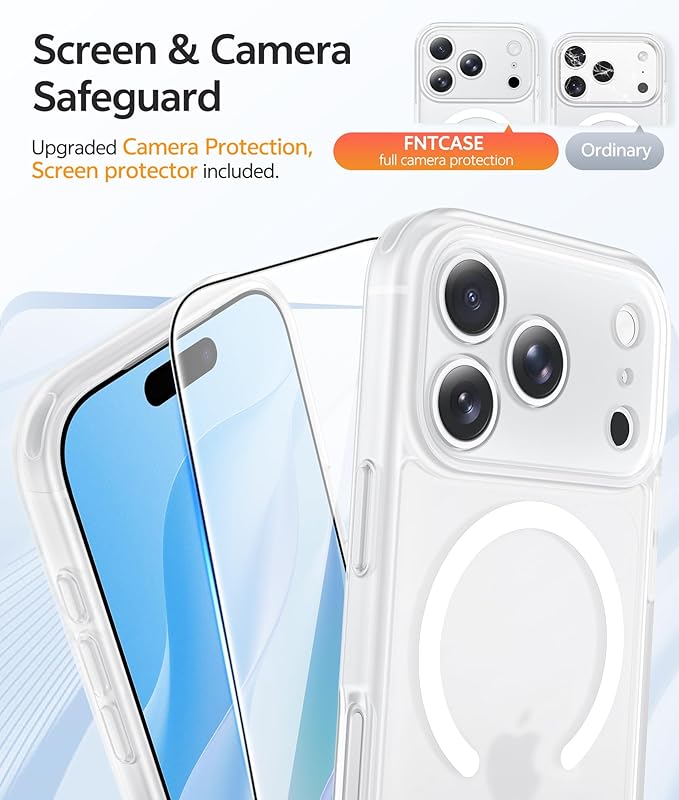 FNTCASE for iPhone 17 Pro Case, Fit for Magsafe, Screen Protector, White | Full Camera Protection, Translucent Matte, 14FT Military Grade Drop Proof, Shockproof Protective Phone Cover - Image 4