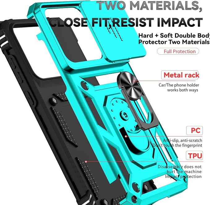 SunStory Compatible with Motorola Moto Edge 2026 Case with HD Screen Protector & Slide Camera Cover & Rotated Ring Kickstand, [Military-Grade] Phone Case for Moto Edge 2026,Teal - Image 8