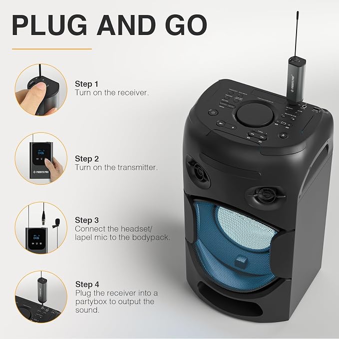 Phenyx Pro Single Digital Headset/Lapel/Lavalier Microphone System PDP-1-1B | Bodypack Transmitter, Mini Receiver, 15 Channels, Hands-Free Vocals, Karaoke, Church Services, Weddings, 900MHz - Image 3