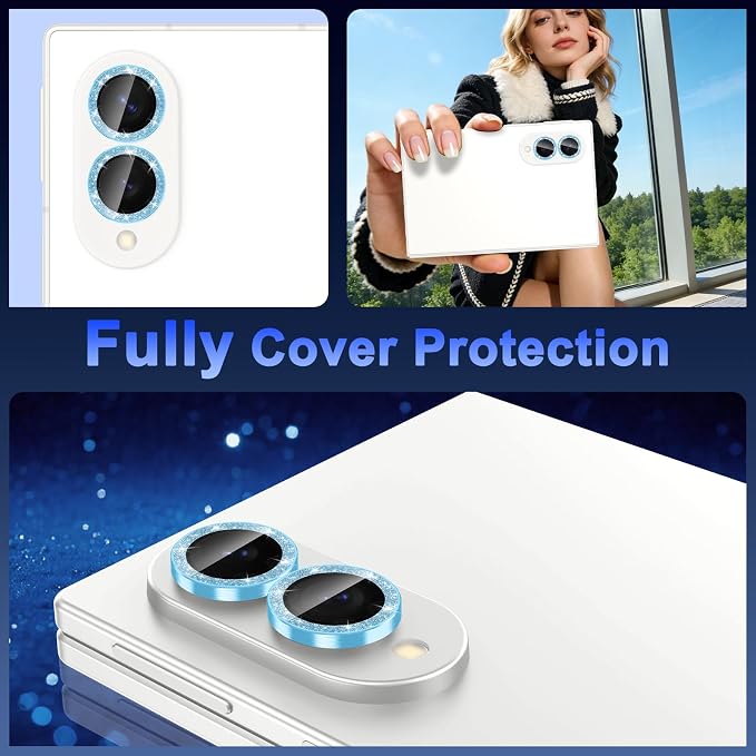 Meshine for Samsung Galaxy Z Fold 8 Camera Lens Protector,Scratch Proof,Strong Adsorption,9H Hardness with Metal Ring Camera Cover,Ultra Thin Case Friendly,Accessories Lens Protector,Glitter Blue - Image 7