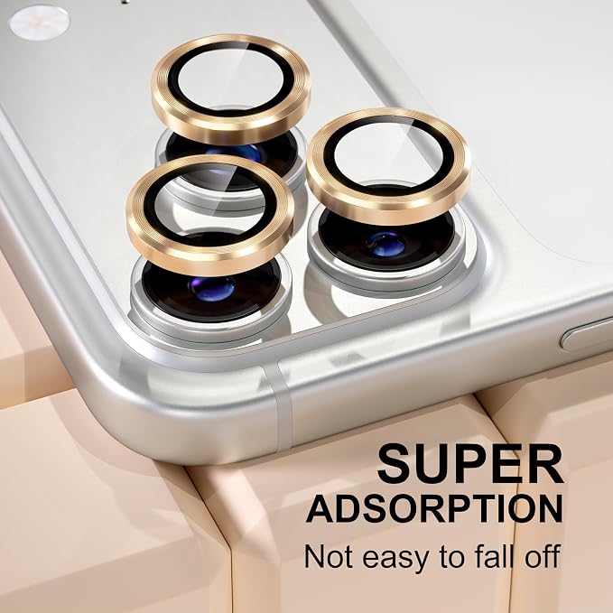 Misea Compatible for iPhone 17 Pro/iPhone 17 Pro Max Camera Lens Protector | 9H Tempered Glass Ultra HD Bling Camera Screen Protector Cover Metal Individual Ring Decoration Accessories, Gold - Image 6