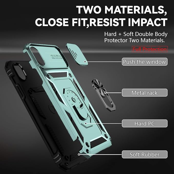 HNHYGETE for iPhone XR Phone Case with HD Screen Protector: [Military Grade 20ft. Drop Tested] Slide Camera Cover Ring Shockproof Protective Phone Case for - iPhone XR (Dark Green) - Image 5