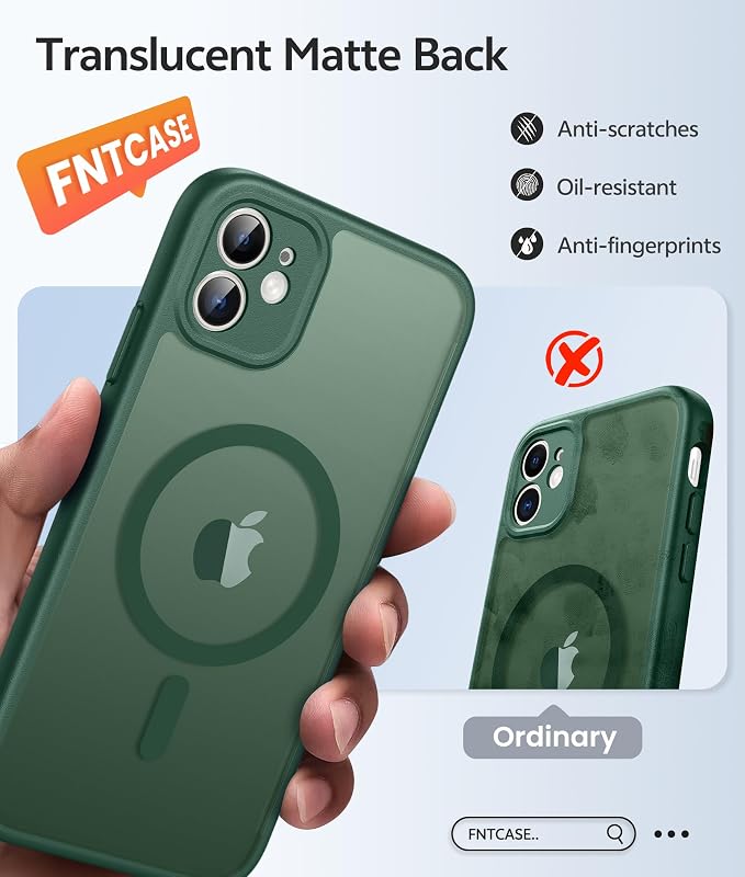 FNTCASE for iPhone 11 Phone Case, Fit for Magsafe, Full Camera Protection | Translucent Matte Back, Strong Magnetic Charging,14FT Military Grade Drop-proof, Anti Slip, Green - Image 6