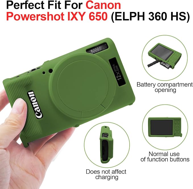 Easy Hood Camera Case for Canon ELPH 360/IXUS 285 HS/IXY 650 Camera,Green | With Removable Lens Cover,Soft Silicone Protective Case,Anti-Scratch,Dustproof,Shockproof,Enhanced Grip,Camera Accessories - Image 5