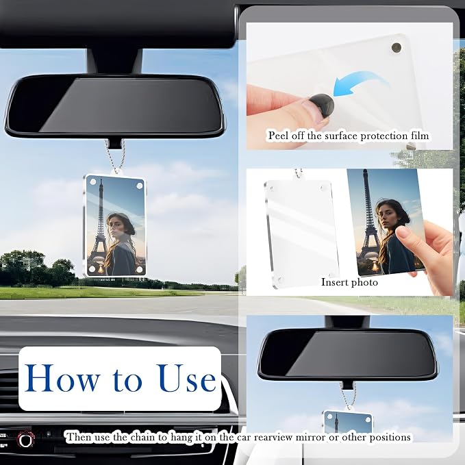 Car Picture Holder with Chain for Hanging Rearview Mirror Accessories,3.54" Magnetic Car Picture Frame Ornament to Display Photo,Personalized Cars Hanger for Couples Photo Holder - Image 5