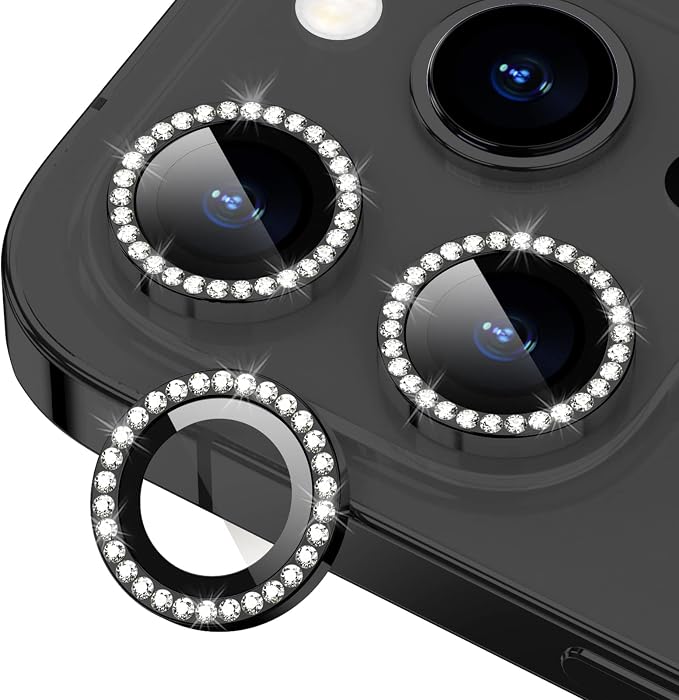 for iPhone 14 Pro/14 Pro Max Camera Lens Protector Diamond, Black | Individual Metal, 9H Hardness, Scratch Resistant, Shockproof, Drop Protection, Case Friendly, Stylish Accessories by Xfilm