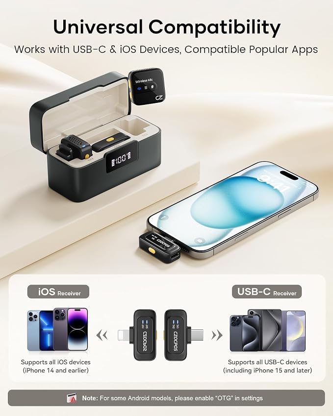 Wireless Lavalier Microphone for iPhone iPad Android with Charging Case,Lapel Mic with Noise Reduction,56H Battery Life, 164ft Range,Mini Microphone for Video Recording,YouTube,Vlog,Live Streaming - Image 7