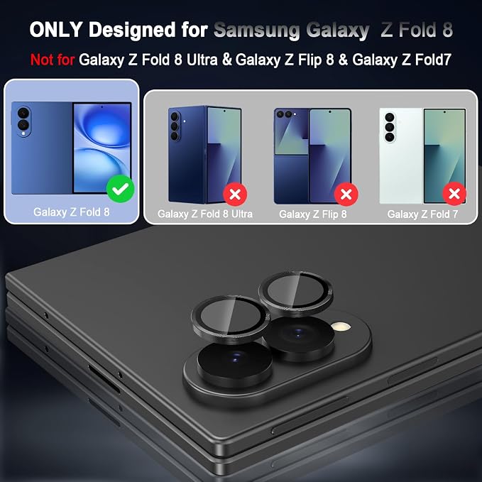 Meshine for Samsung Galaxy Z Fold 8 Camera Lens Protector,Scratch Proof,Strong Adsorption,9H Hardness with Metal Ring Camera Cover,Ultra Thin Case Friendly,Accessories Lens Protector,Black - Image 2
