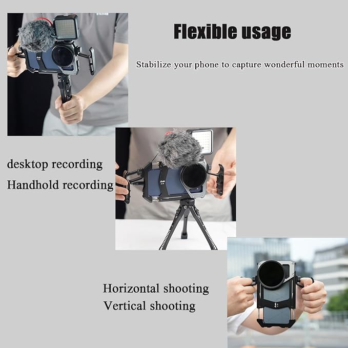 Fotga 4-in-1 Smartphone Cage Kit Photo Video Stabilizer w/Handles + Microphone + LED Light + ND Filter for iPhone 17 16 15 Pro Max Samsung Cell Phone TikTok & YouTube Vlog Live Stream Video Recording - Image 2