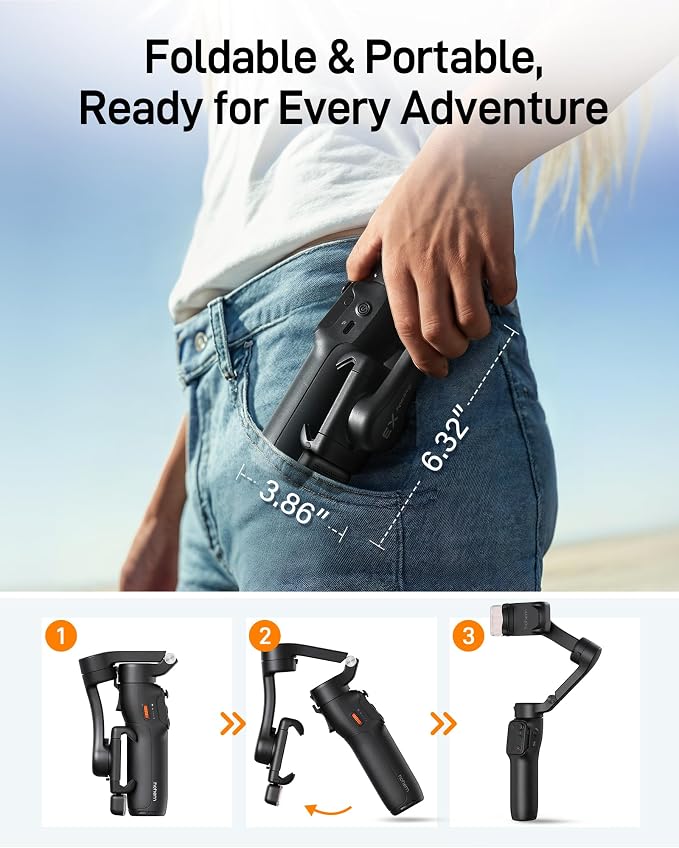 hohem iSteady X3 3-Axis Gimbal Stabilizer for iPhone & Android, Black | Detachable Remote, iSteady 8.0 Anti-Shake, Tripod & Extendable Rod, Magnetic Fill Light, AI Tracking, Foldable 0.93lb Design - Image 9