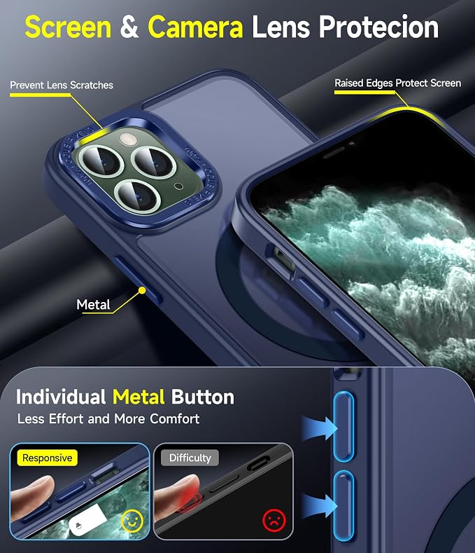 LeYi for iPhone-11-Pro-Max Cases Blue with Screen Protector X2 + Camera Cover X2[ MagSafe Compatible] Magnetic Military Grade Protective Phone Case for iPhone 11promax i Phone 11pro max, Matte Blue - Image 5