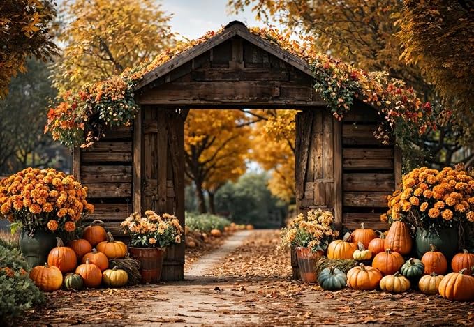 Kate Fall Backdrop Pumpkin Autumn Photography Backdrops Vintage Farmhouse Maple Scene Harvest Photo Background, 7x5ft - Image 2