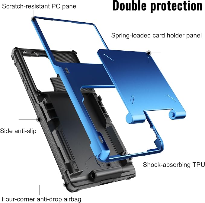 Foluu Wallet Case for Samsung Galaxy S26 Ultra with Card Holder, 5 Credit Hidden Card Slot Flip Cover Dual Layer Protective Hard PC Back & Soft TPU Bumper Case for Galaxy S26 Ultra 2026 (Blue) - Image 3