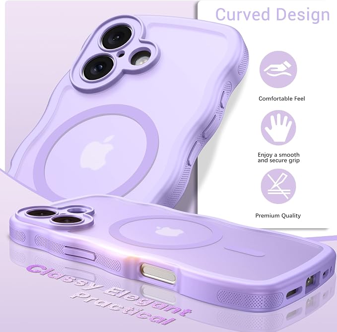 BENTOBEN Magnetic for iPhone 17 Case, Cute Wavy Full Camera Protection [Compatible with MagSafe] Translucent Matte Anti-Slip Bumper Women Girls Boys Protective Cover for 17 6.3", Light Purple - Image 6