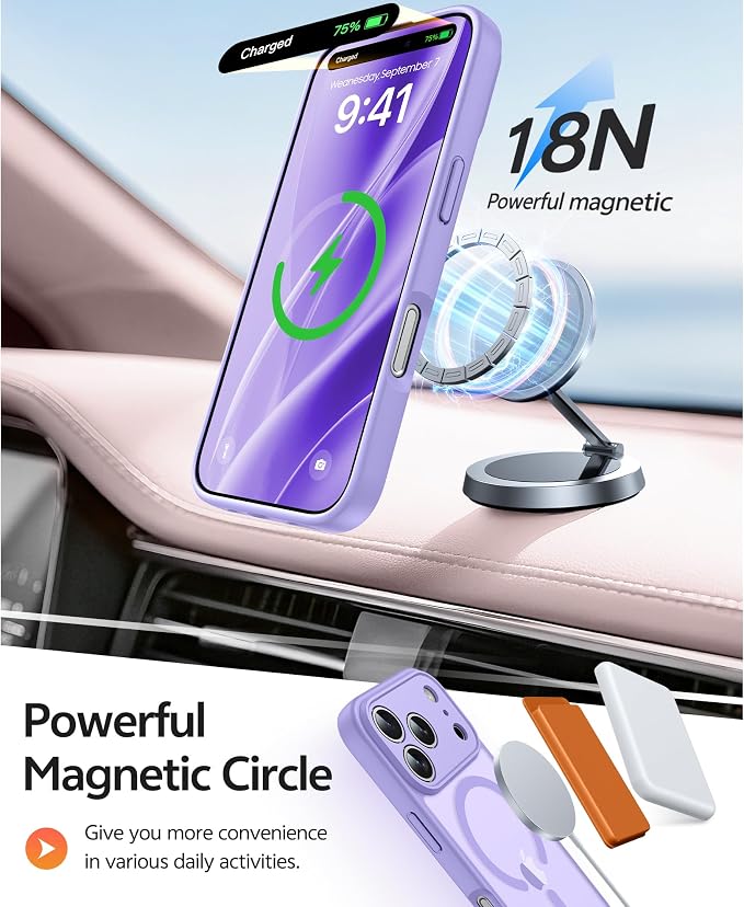 FNTCASE for iPhone 17 Pro Max Case, Fit for Magsafe, Screen Protector | Full Camera Protection, Translucent Matte, 14FT Military Grade Drop Proof, Shockproof Protective Phone Cover, Light Purple - Image 3