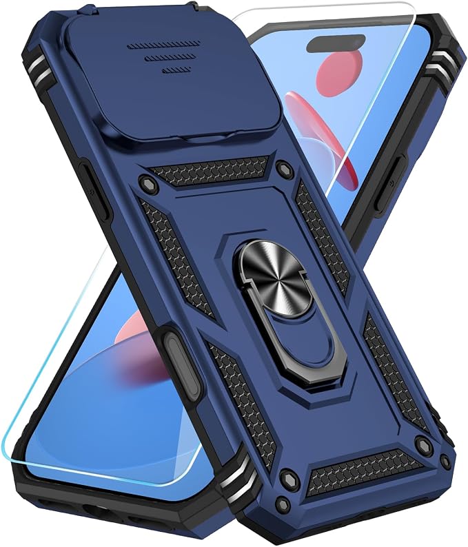 SunStory Phone Case for iPhone 17 Pro Max Case with HD Screen Protector & Slide Camera Cover & Rotated Ring Kickstand, [Military-Grade] Phone Case for iPhone 17 Pro Max, Blue by SunStory