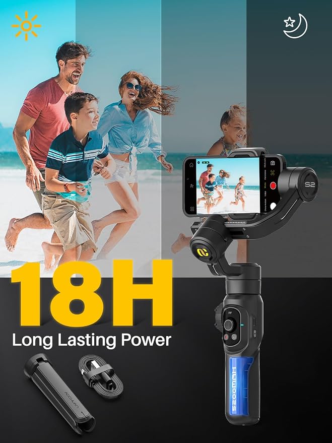 AOCHUAN Professional Gimbal Stabilizer for Smartphone,Built-in 18CM Extension Rod and Powerful Fill Light,360°Inception,Face&Object Tracking Stabilizer,3-Axis Gimbal for iPhone& Android-Smart S2 - Image 7