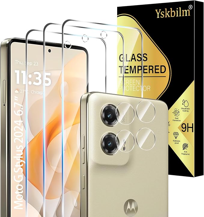 (3+2 Pack) Designed for Motorola Moto G Stylus 5G 2024 Tempered Glass Screen Protector + Camera Lens Protector,[3D Touch][Bubble-Free][Anti-Scratch] Screen Protector Glass For Motorola G Stylus 2024 by Unknown