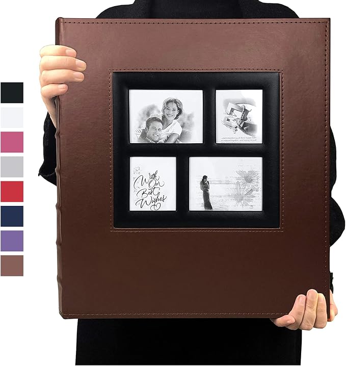 RECUTMS Photo Album 4x6 Pictures 600 Pockets Large Leather Baby Album Brown | Horizontal Vertical Pockets, Family PhotoBook with Front Window, Black Pages, Graduation Wedding Memory Book, Large Capacity by RECUTMS