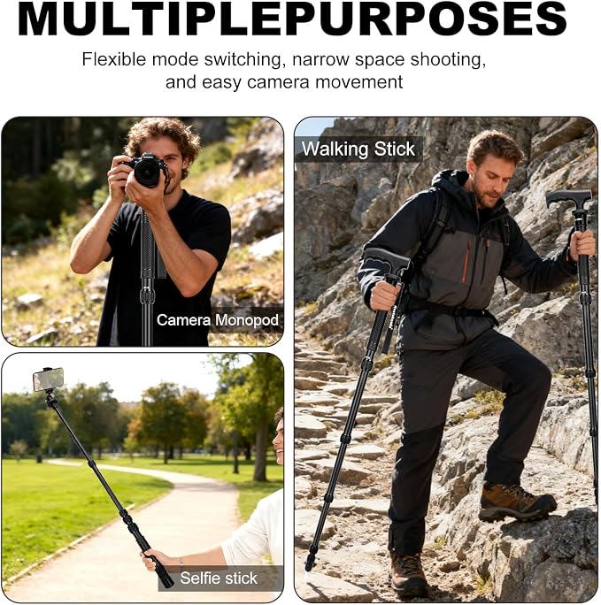 Koolehaoda 63" Aluminum Camera Monopod with Phone Stand | Portable Travel Photography Stick, Walking Stick Handle, Compatible with Canon, Nikon, Sony, Video Camcorder, DSLR - Image 6