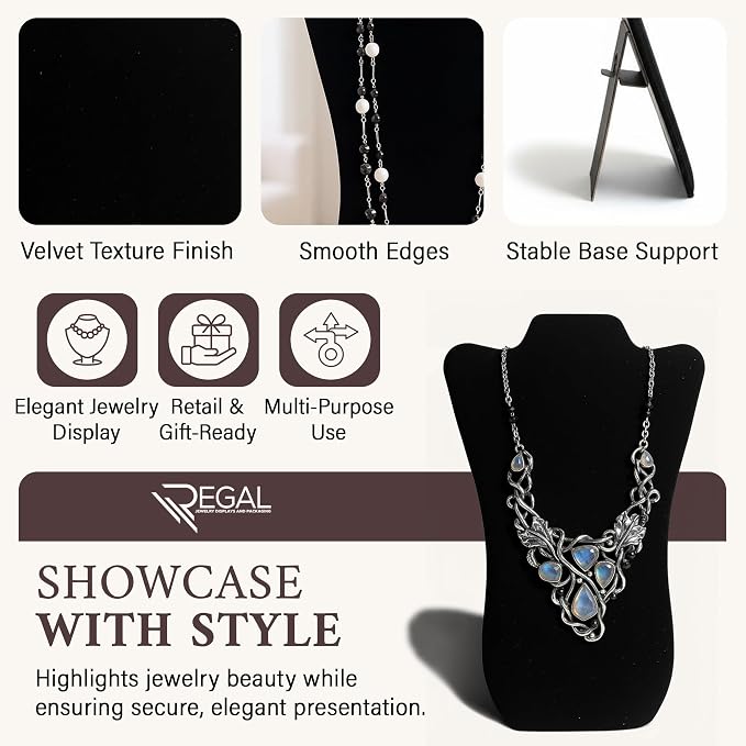 RJ Displays Jewelry Display for Vendors, Black Velvet Necklace Display Stand Holder, Jewelry Stand Necklace Holder for Vendors. Jewelry Display Stand 14” H. - Image 3