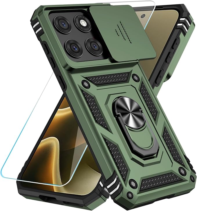 SunStory Compatible with Motorola Moto Edge 2026 Case with HD Screen Protector & Slide Camera Cover & Rotated Ring Kickstand, [Military-Grade] Phone Case for Moto Edge 2026,ArmyGreen by SunStory