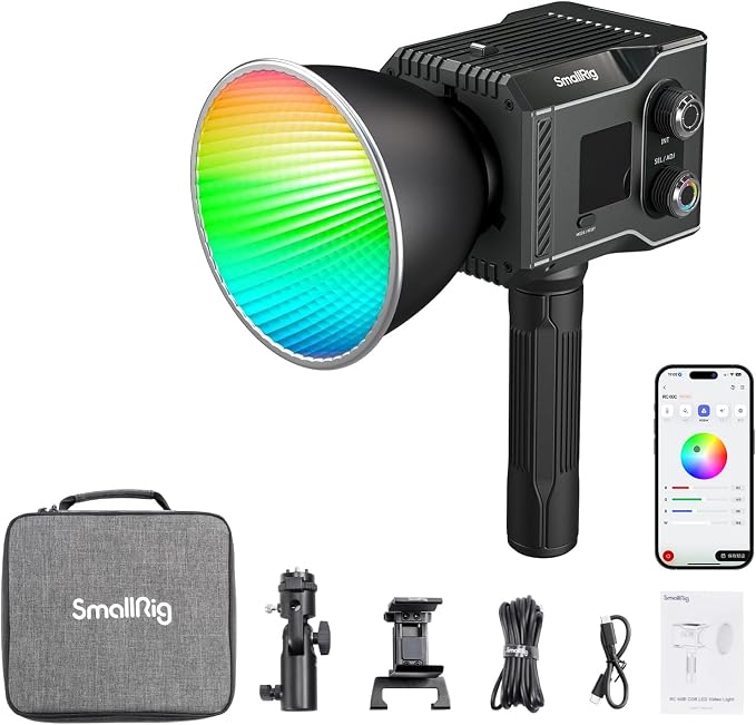 SmallRig RC 60C RGB LED Video Light, Portable Continuous Output Lighting | APP Control, 3400mAh Battery, 45min Runtime, 2500-10000K for Photography/Video/Studio, Powerbank Clamp Edition by SmallRig