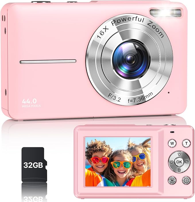 Digital Camera, Latest FHD 1080P Digital Camera for Teens with SD Card Anti Shake Point and Shoot Cameras Portable 16X Zoom Compact Small Cameras for Kids Boys Girls Seniors with Wrist Strap by VAHOIALD