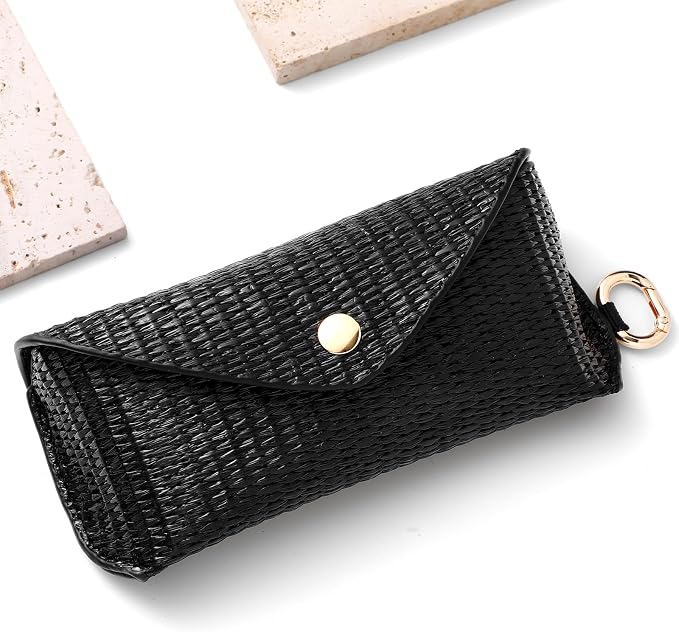 Leinuosen Woven Straw Sunglasses Case with Clip Hard Shell Rattan by Leinuosen
