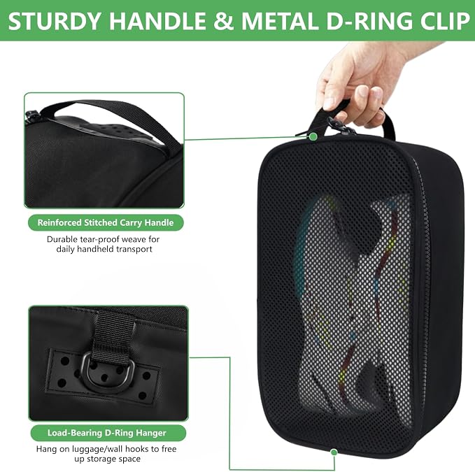 Golf Shoe Bag for Travel, Ventilated Sports Shoes Carrier, Portable Football Boot Organizer for Gym Men Women (1 Pcs-Black) - Image 7