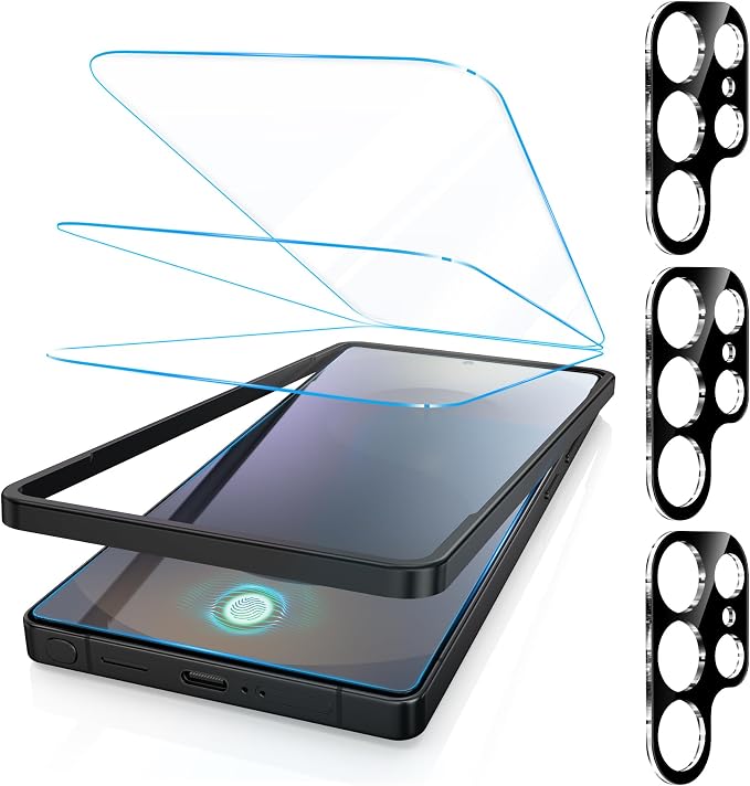 Fotbor [3+3 Pack Anti Blue Light Screen Protector for Samsung Galaxy S25 Ultra with 3 Pack Camera Lens Protector, [Alignment Frame] 9H Hardness, Easy Install, Ultrasonic Fingerprint Compatible by Fotbor