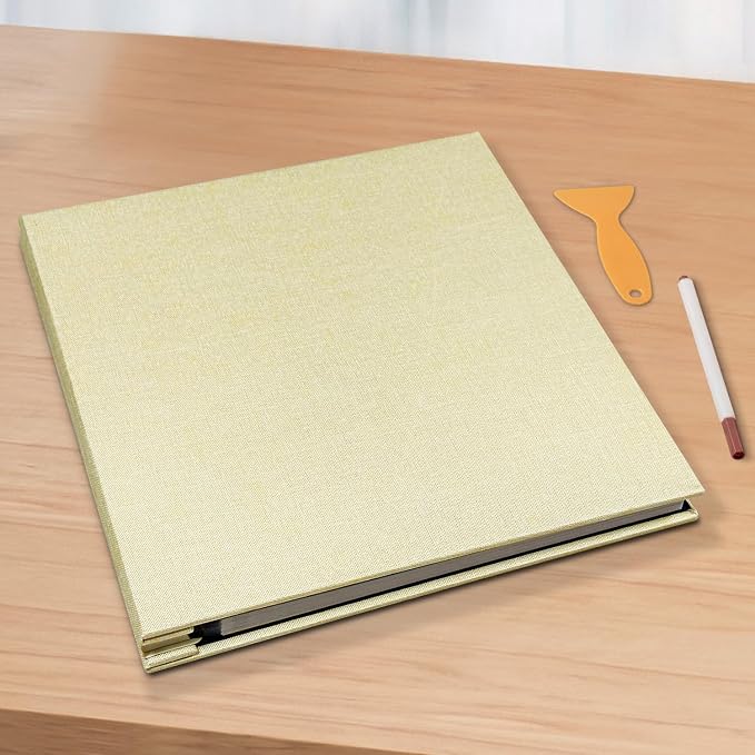 Large Photo Album Self Adhesive Scrapbook Album for 4×6 5×7 8×10 Pictures DIY Magnetic Linen Cover Album 40 Pages for Family Wedding Gifts with Metal Pen and Plastic Board, Light Yellow - Image 6
