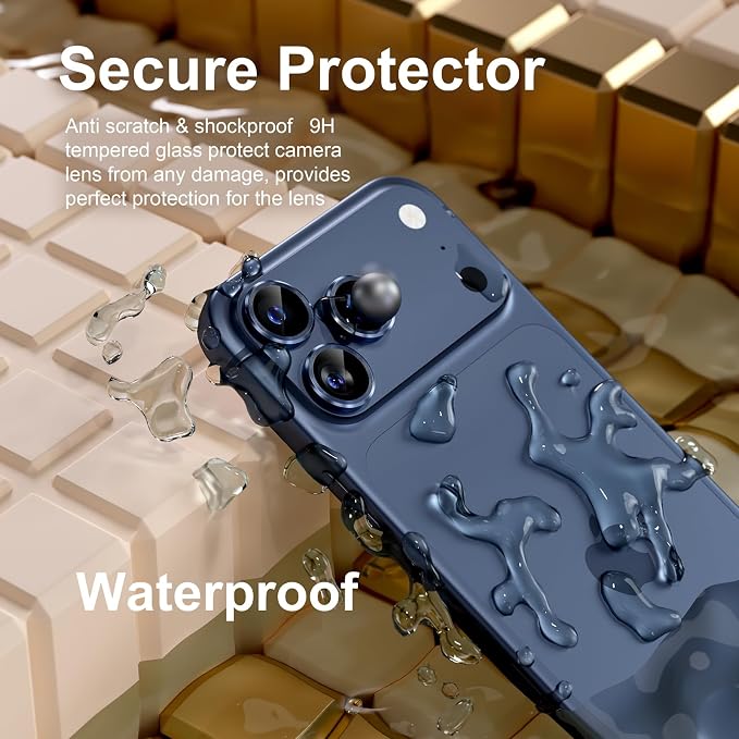Misea Compatible for iPhone 17 Pro/iPhone 17 Pro Max Camera Lens Protector | 9H Tempered Glass Ultra HD Bling Camera Screen Protector Cover Metal Individual Ring Accessories, Deep Blue - Image 3