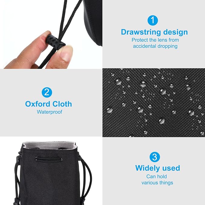 PATIKIL Soft Drawstring Lens Case, Lens Pouch Bag with Cotton Pad 4.7" OD Thick Fleece Cloth Camera Lens Bag for SLR Lens Water Cups, Black - Image 4