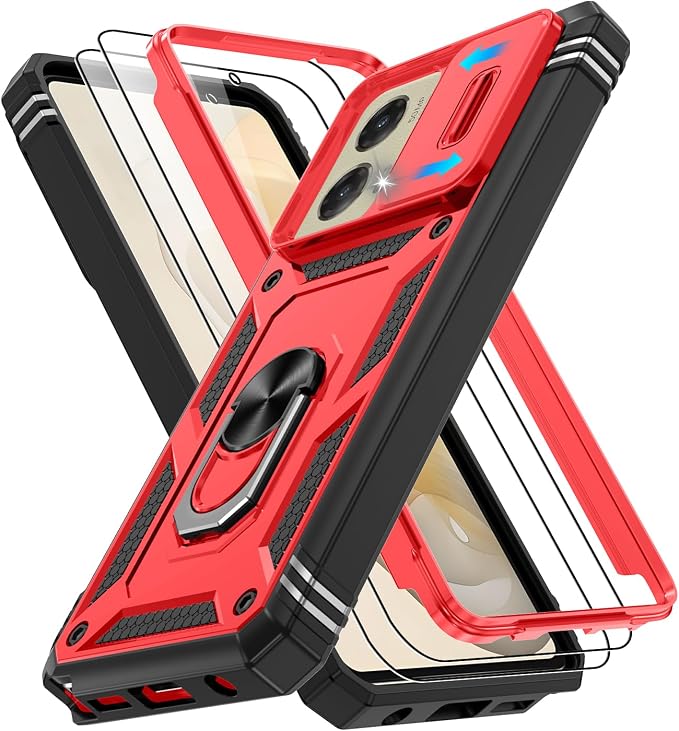 Gritup for Motorola Moto G Stylus 5G 2024 Case: G Stylus 2024 Case with Screen Protector*2 [Magnetic Stand] [Slide Camera Cover] Shock Proof Military-Grade para G Stylus-5G-2024 Red+Black by Gritup