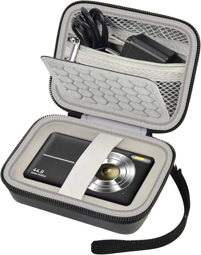 Comecase Digital Camera Case for Kodak PIXPRO FZ55/FZ45/ for CAMKORY, Black | Hard Shell Storage for Lecran/ for VAHOIALD, Mesh Pocket, Wrist Strap, Compact for Travel School and Daily Storage. Case only by COMECASE